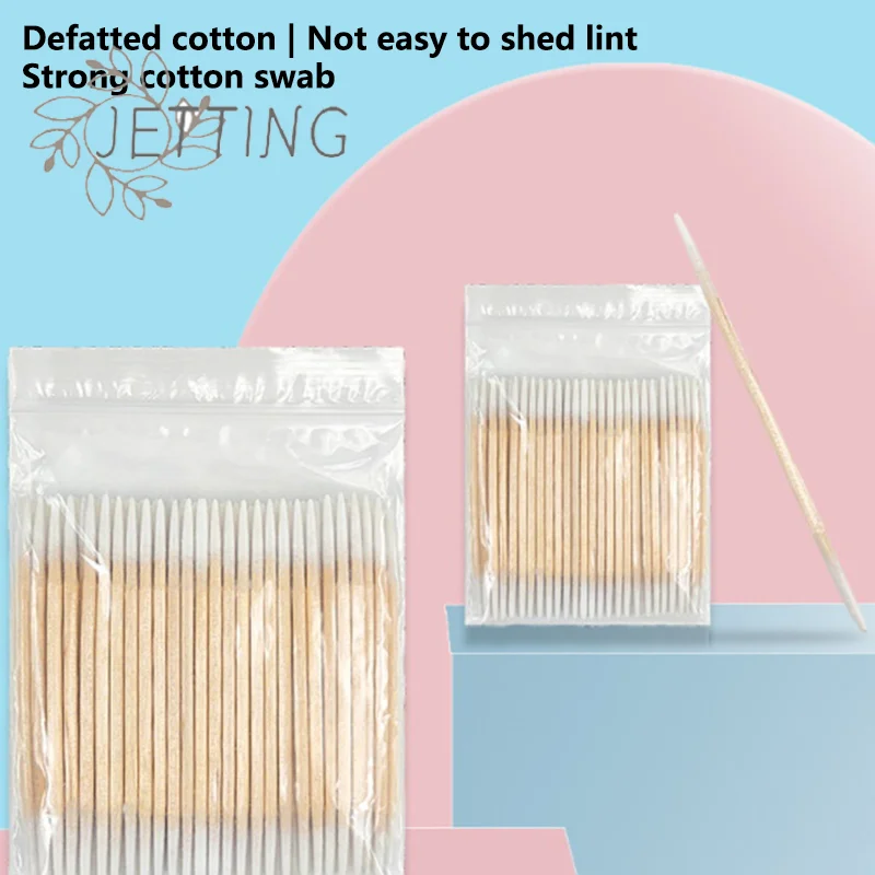ホットダブルポイント使い捨て超小型綿棒ブラシ糸くずの出ないマイクロウッドメイクブラシまつげエクステ接着剤除去ツール