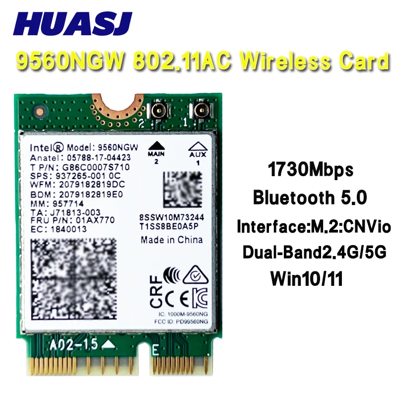 

Dual-Band Wireless AC 9560ac ac9560 9560ngw 802.11ac 2.4G / 5G 2x2 Wi-Fi Card Bluetooth 5.0 NGFF /M.2