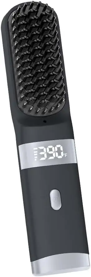 

Portable USB Hair Straightener Brush - Cordless, Fast Heating, LCD Display, Dual Power for Travel