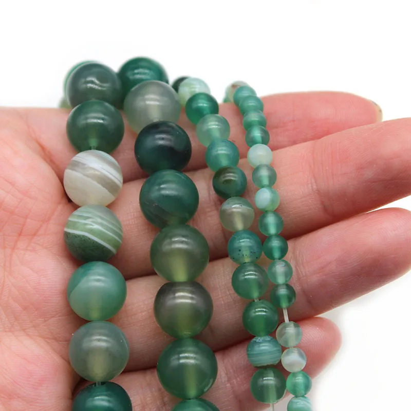 Frosted green striped silk-wrapped agate loose beads DIY handmade string jewelry accessories, frosted agate round beads