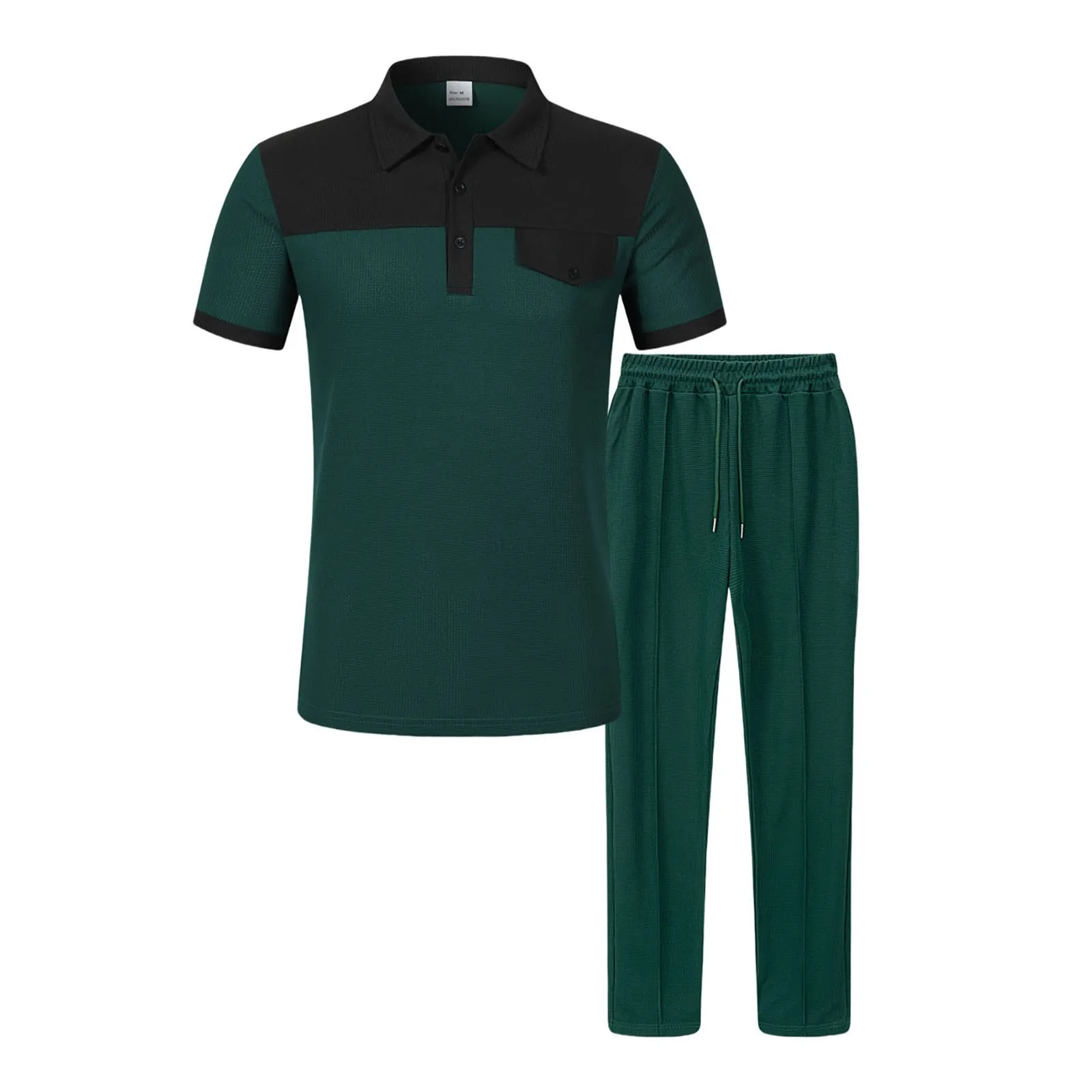 الرجال الدعاوى سليم صالح رجالي اللون وكتلة بألواح التلبيب الصدر جيب زرر قصيرة الأكمام بنطلون مجموعة رجل الرسام البدلة #3