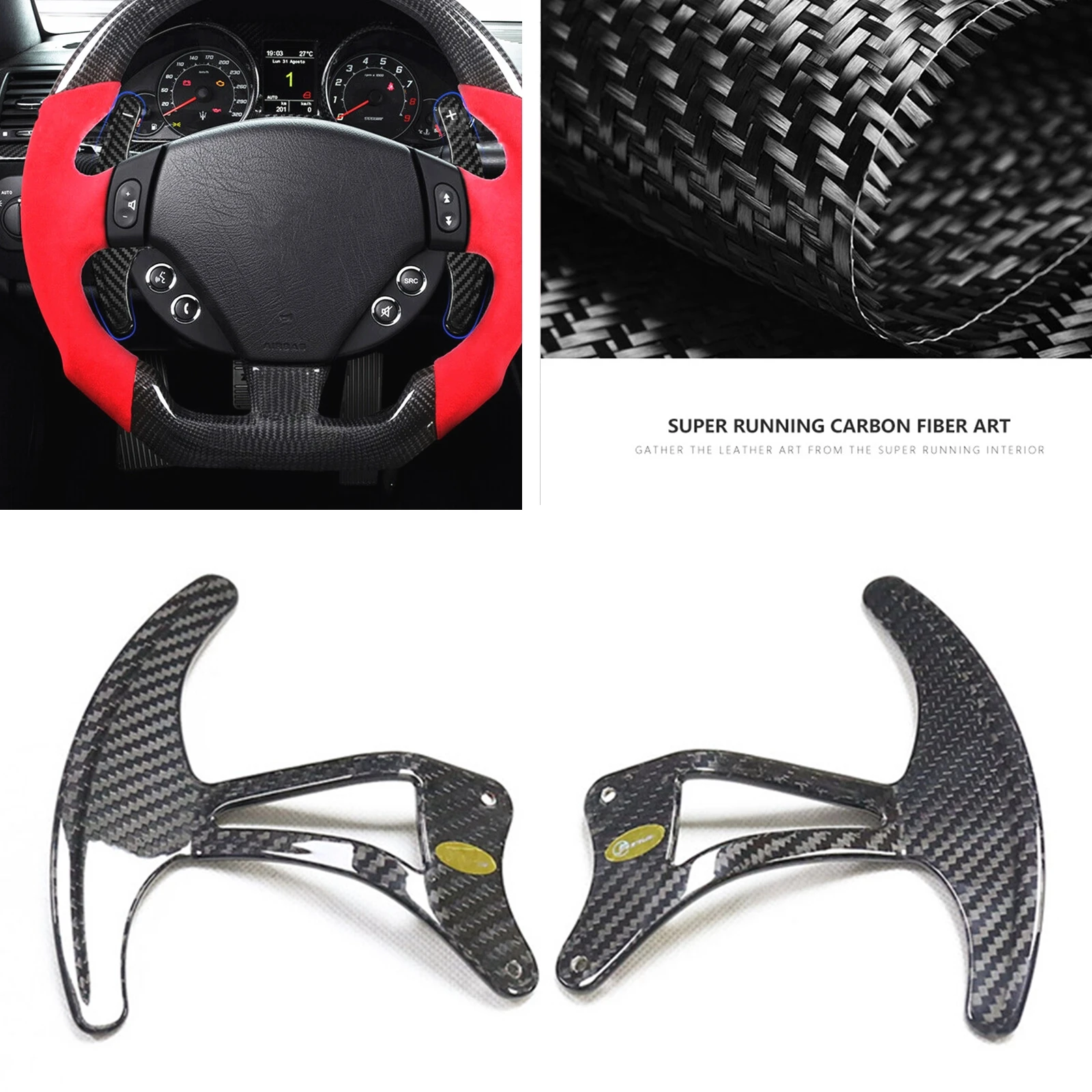 For Maserati Granturimo Grancabrio GT GC GTS 2008-2015 Real Carbon Fiber Car Gear Steering Wheel Paddle Extension Shifter Trim