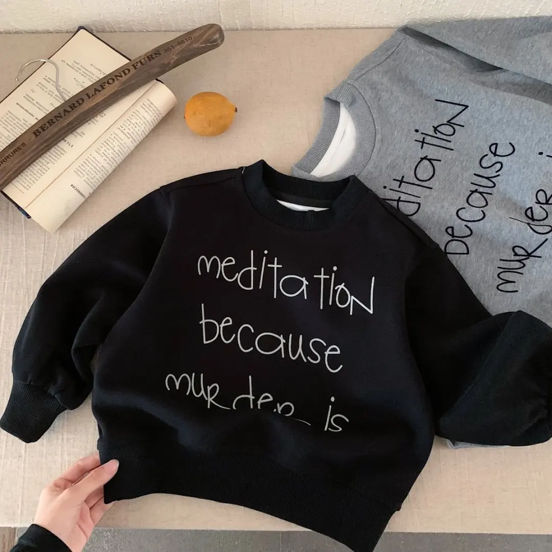 2026 Autumn New Children Long Sleeve Sweatshirt Fashion Letter Print Boys Girls Casual Pullover Baby Cotton Tops Kids Clothes