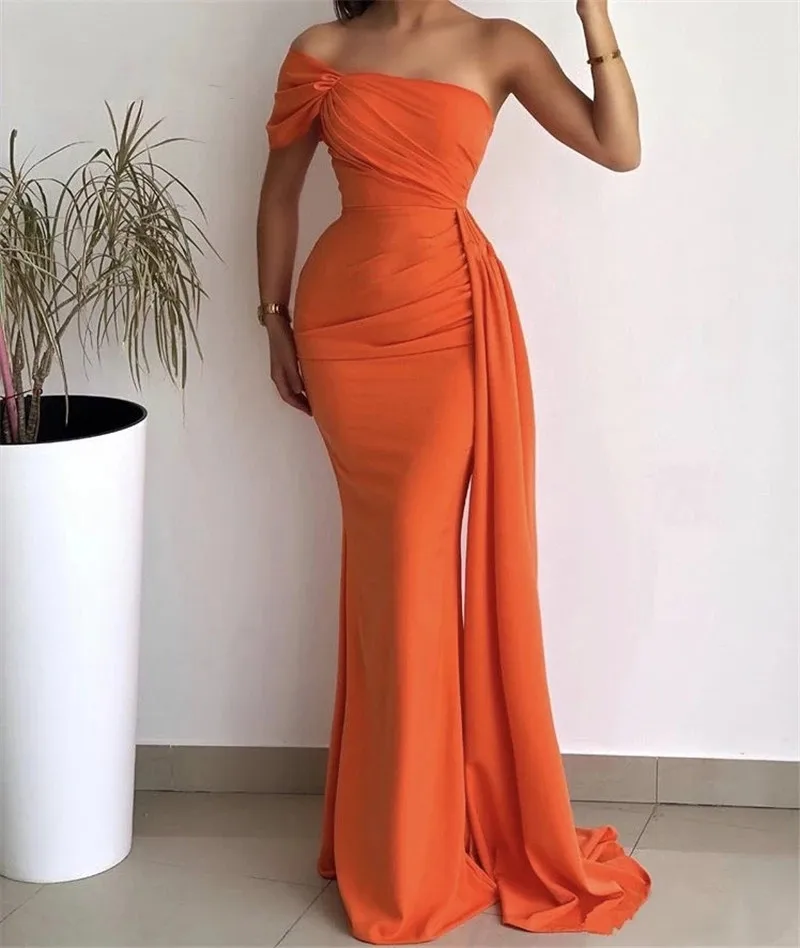 

Vinca Sunny Sexy One Shoulder Mermaid Evening Dresses 2023 Satin Pleated Prom Dresses With Zipper vestidos de fiesta de noche