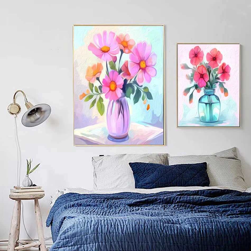 Painting By Numbers Vase With Frame Coloring For Adults Acrylic Paints Kits Handmade Watercolor Canvas Wall Art Picture