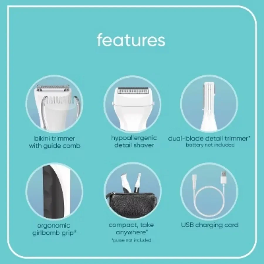 Аккумуляторный триммер для бикини, бритва для деталей и набор триммеров для лица/бровей — 6 шт.