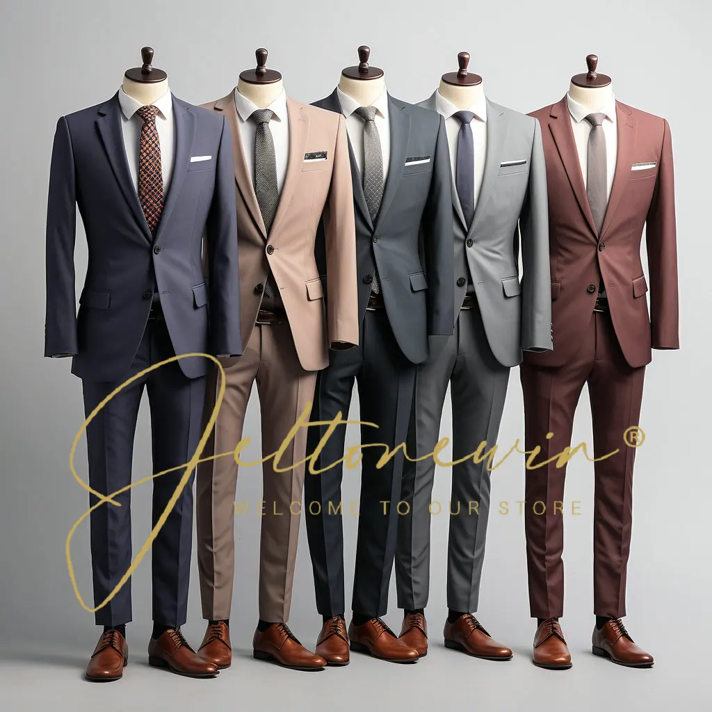 

2 Pieces Men Suits Peak Lapel Two Buttons Male Suits Blazer Pants Best Men Groom Tuexdos For Wedding Costume Homme Men Suit