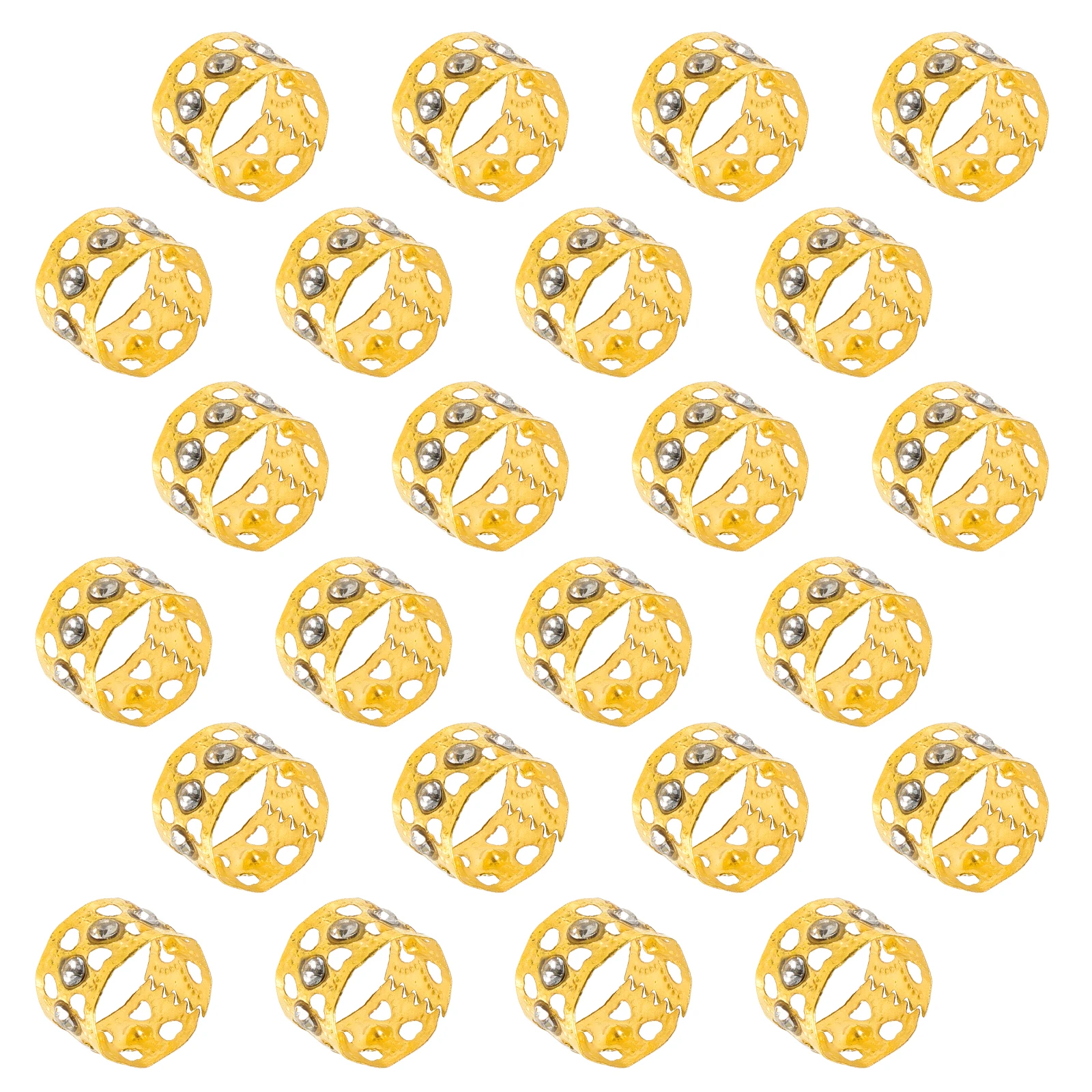 Anneaux creux en strass pour femmes, 50 pièces, accessoires de manchettes, grandes perles dorées pour cheveux, Dreadlock, tresses, outils, bijoux