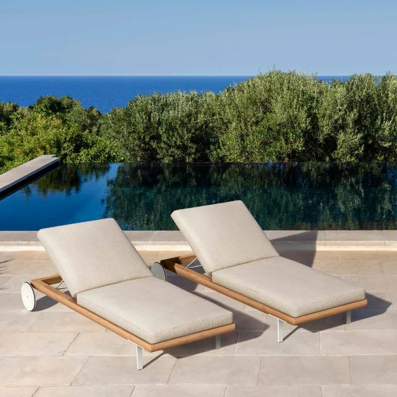 WESOME Modern Outdoor Chaise Lounge Wide Sturdy Daybed Seamless Teak Frame Poolside Leisure Garden Patio Chaise Lounge