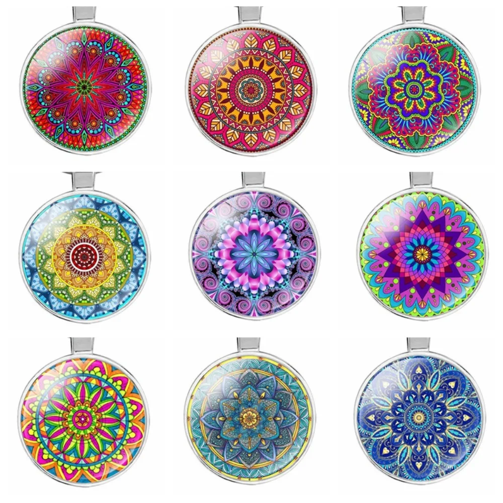 1pc Retro Mandala Flowers Keychain Time Gem Keyring Car Keys Holder Backpacks Wallets Pendant