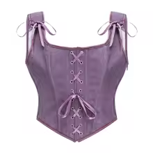 Tank Top With Built In Bra Side Zip Front Lace Corsets - Purple