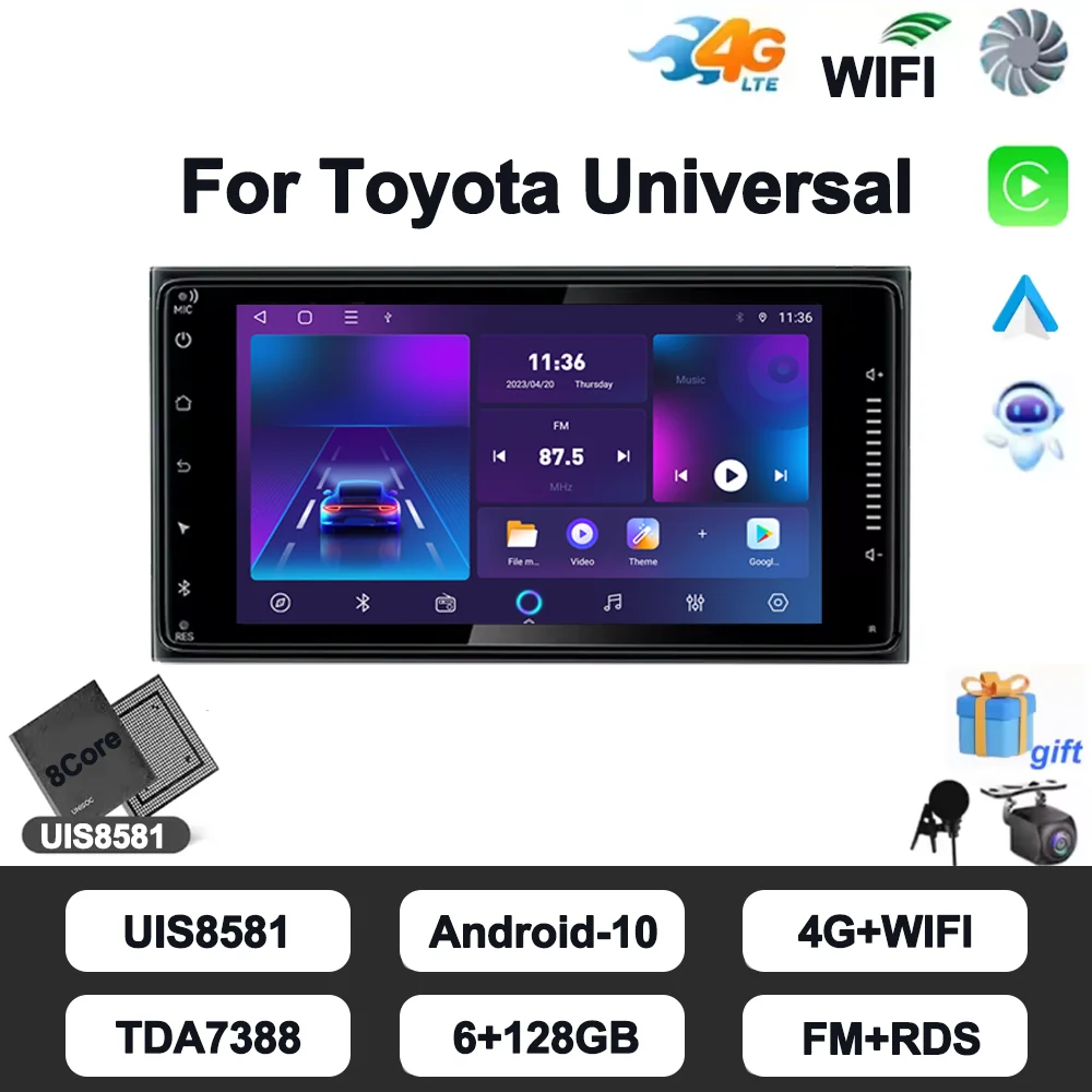 

Универсальная Автомагнитола для Toyota, мультимедийный плеер на android, с 7-дюймовым экраном, GPS, Bluetooth, 8 ядерным процессором DSP, типоразмер 2DIN