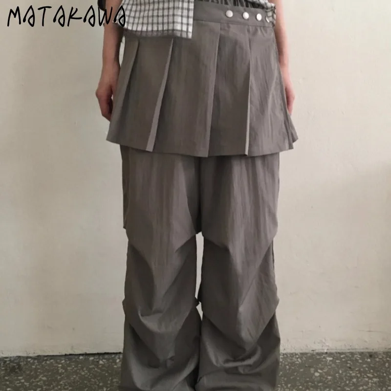 

Matakawa Y2k Fake 2pieces Women Pants Streetwear Spring Autumn Korean Fashion Solid Pantalones De Mujer Vintage Trousers