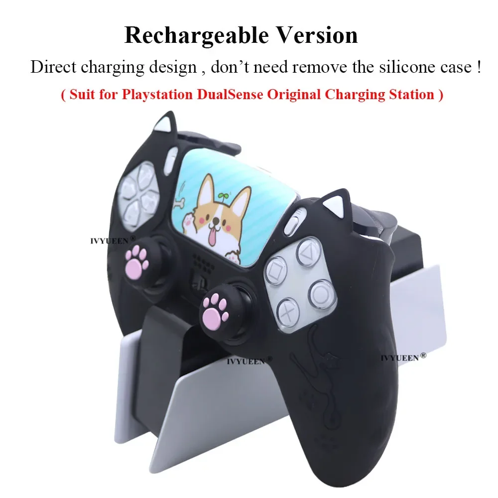 IVYUEEN Linda funda de silicona con forma de pata de gato para Playstation 5 PS5 DS5 PRO controlador delgado para funda protectora y pegatina DualSense