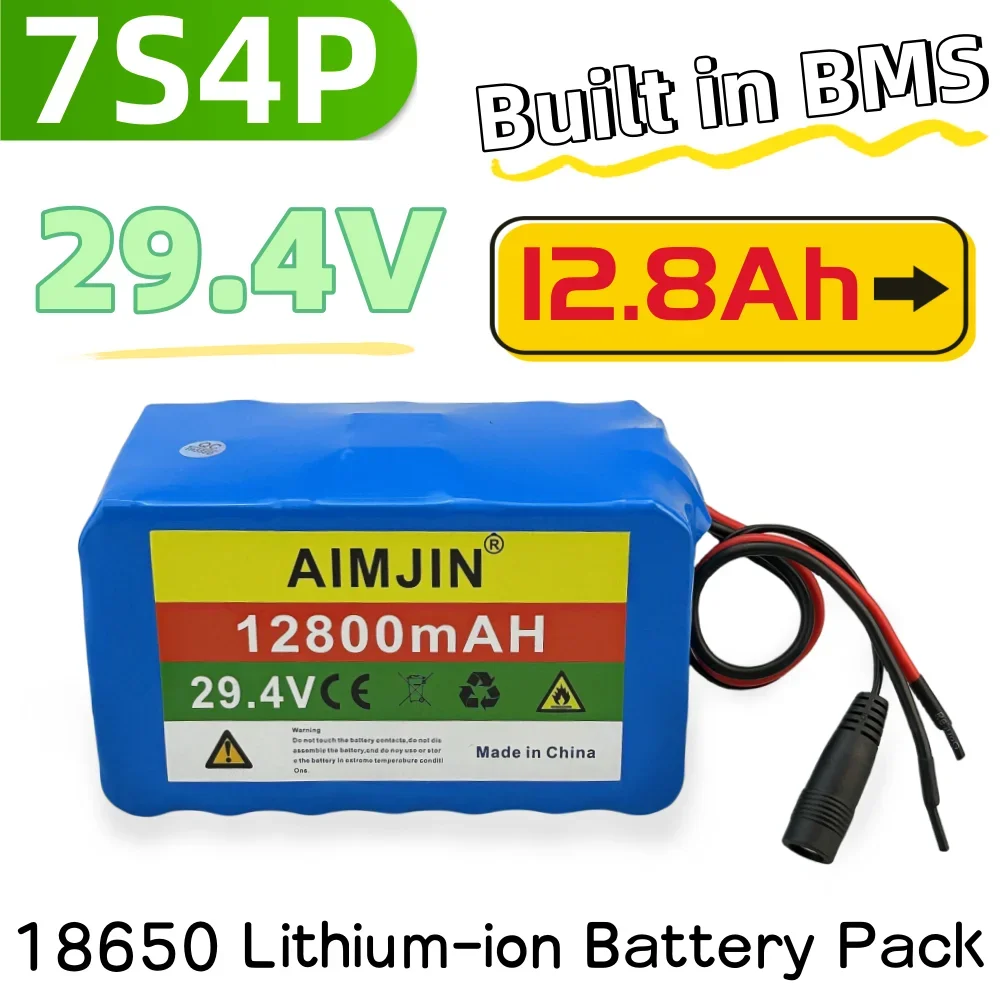 

18650 Lithium-ion Battery Pack 7S4P 29.4V 12800mAh Rechargeable Battery Suitable for Electric Bicycle Battery