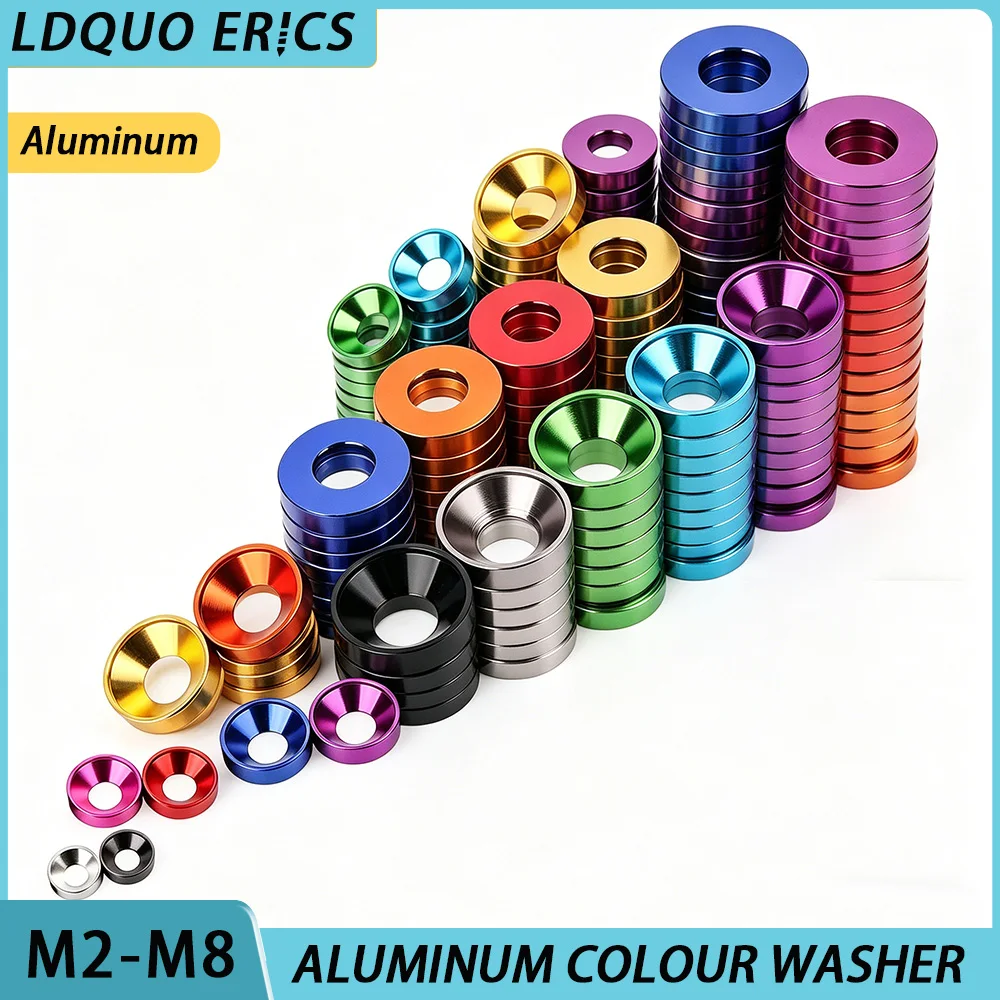 M2 M2.5 M3 M4 M5 M6M8 Aluminum Colourful Anodized Countersunk Washer for DIN7991 Hex Socket Screw Electronics Drone DIY Fastener
