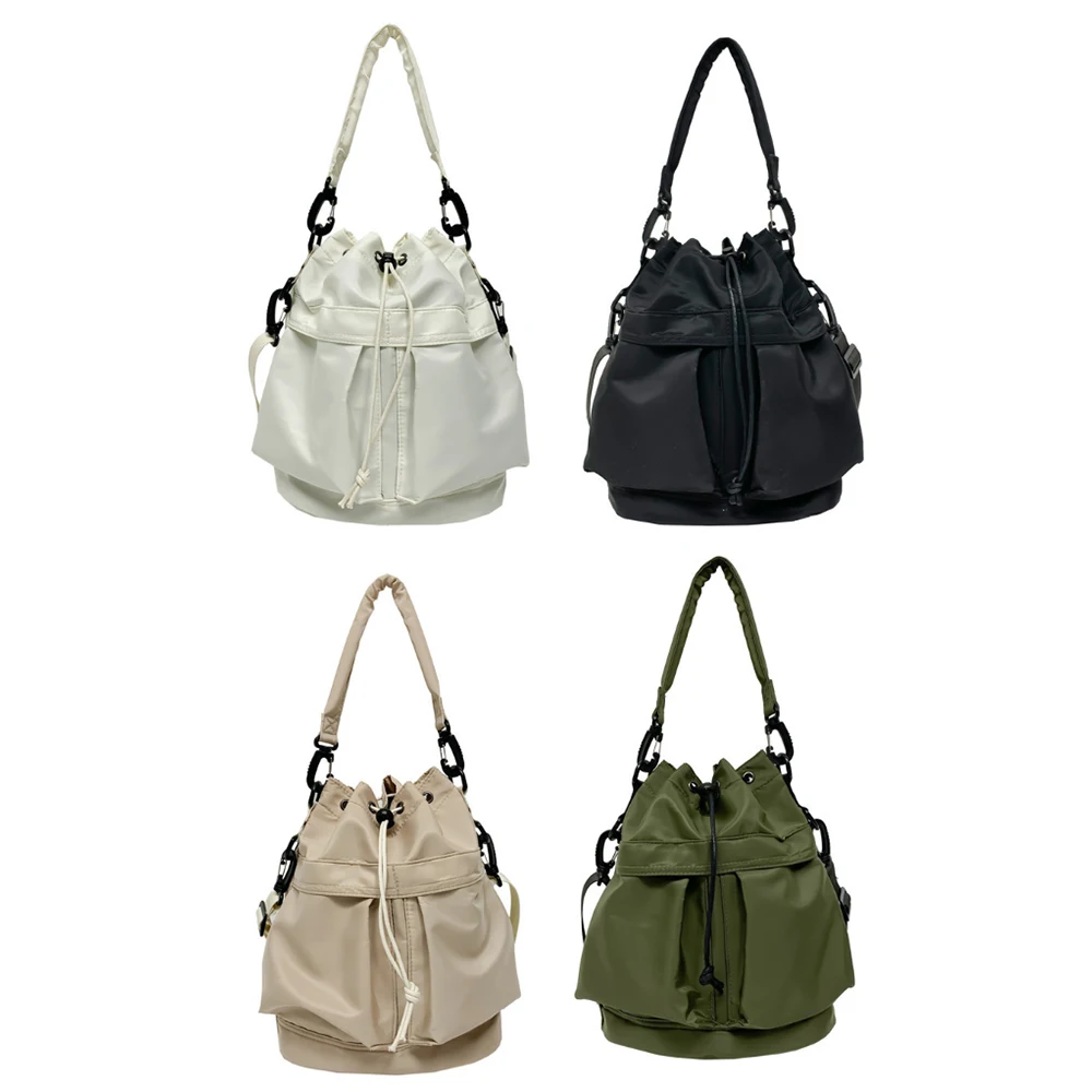 New Fashion Women Handbags Waterproof Nylon Shoulder Bags Large Capacity Crossbody Bags for Women Portable Drawstring Bucket Bag