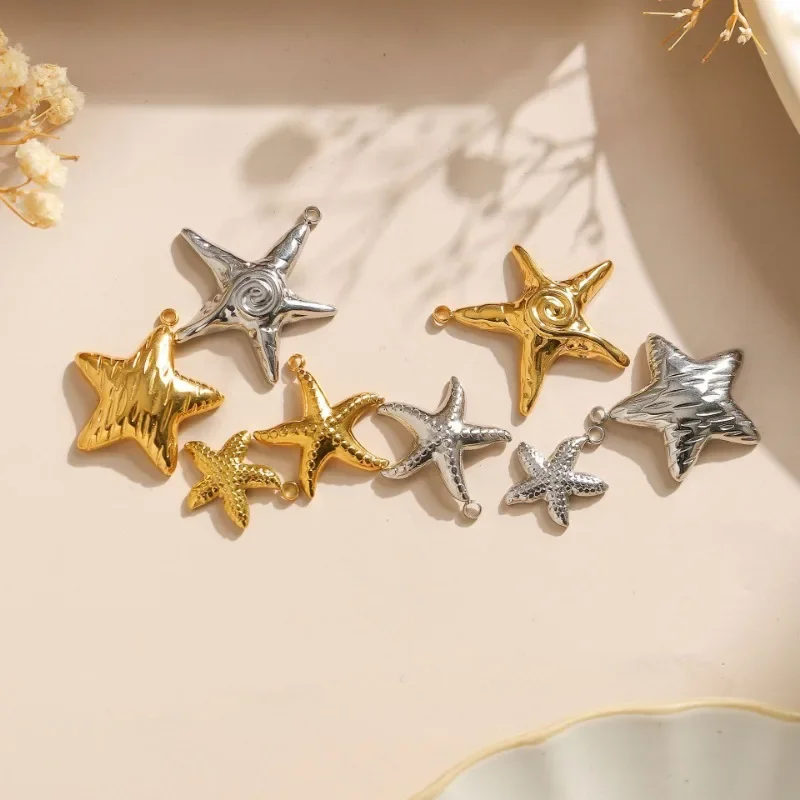 2Pcs/lot Starfish Charms for Jewelry Making Gold Color Stainless Steel Charm Diy Bracelet Keychain Acero Inoxidable Pendants