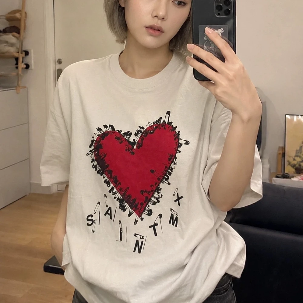 Yao Fashion Mx6 Vintage Outdoor Love Pin Printing Kanye West Cotton Casual Hip Hop Washed Retro Style T-shirt for Men Tops — купить у AliExpress WW
