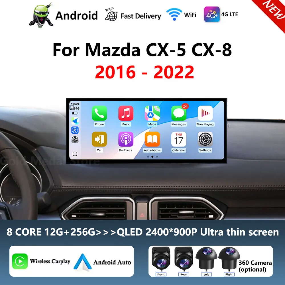 Wireless CarPlay 4G WIFI Bluetooth Car Radio Multimedia For Mazda CX-5 CX-8 2016 - 2022 Android Auto Video Player Navigation GPS