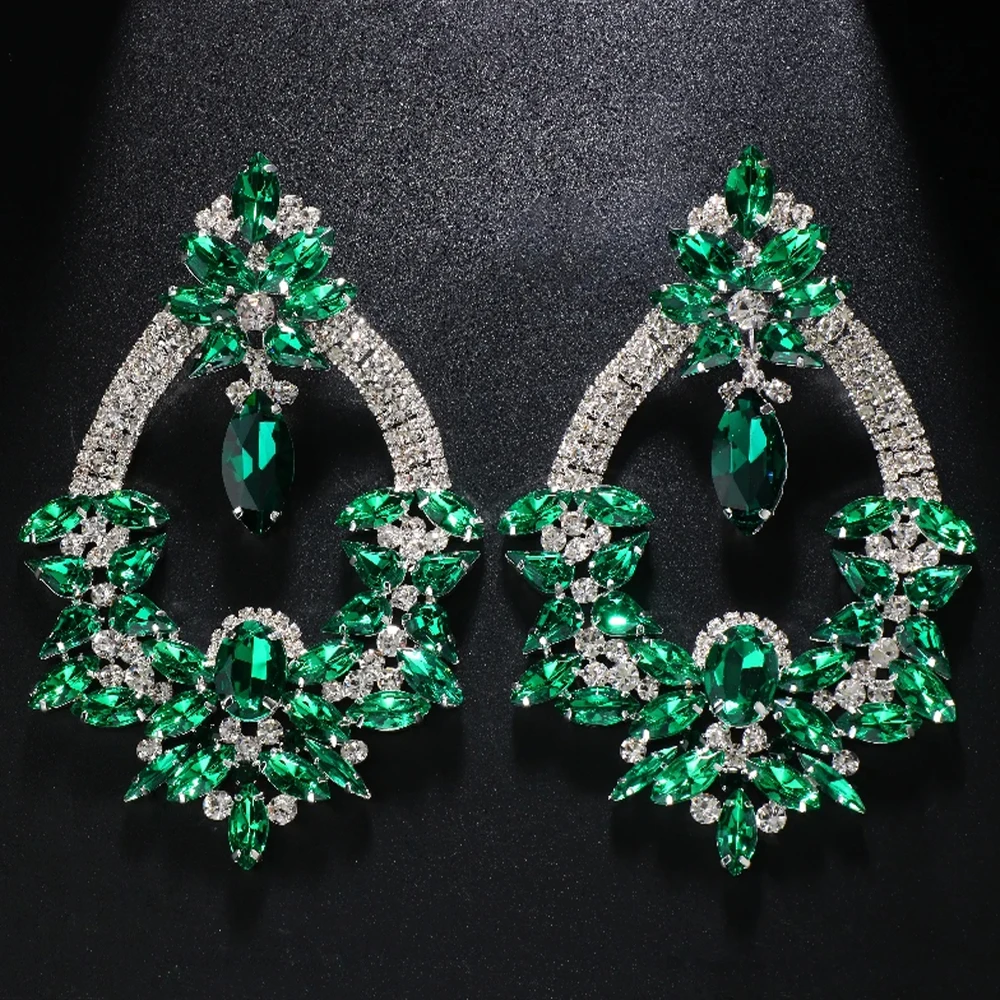 Stonefans Exaggerated Green Rhinestone Earrings for Women Drag Queen Accessories 2023 Oversize Crystal Dangle Earring Jewelry