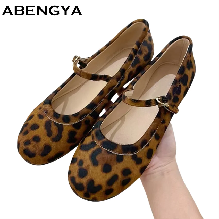 

Spring Autumn Round Toe Flats Ballet Shoes For Women Genuine Leather Shallow Mouth Flat Loafers Slip On Single Shoes