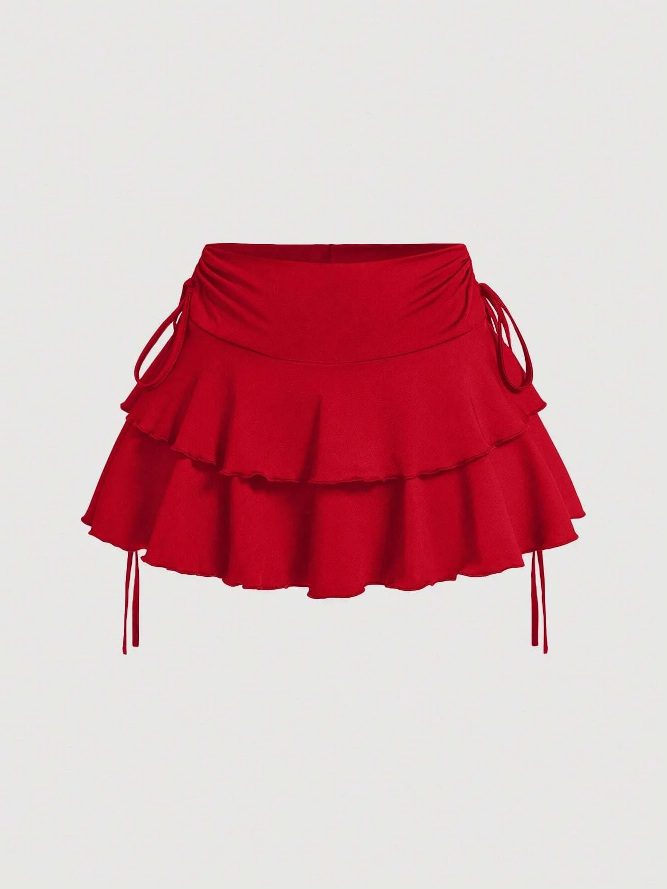 Women High Waist Drawstring Ruffle Mini Skirt Solid Layered Flowy A Line Short Skirt Y2K Summer Streetwear Bottoms