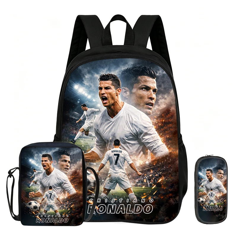 Leren, reizen, schoolschoudertas, potloodtassen, sportboekentas Ronaldo Kids 3-delige set rugzak voetbalster rugzak cadeau