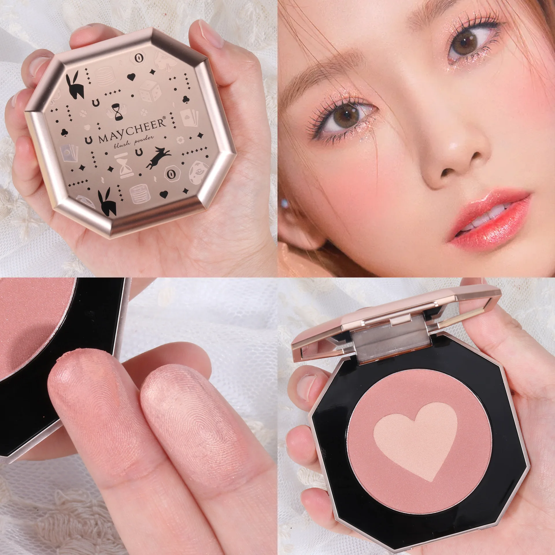 Two Color Love Shape Blush Silky Smooth Naturally Matte Brighten Skin Color Nude Cheek Long-lasting Face Makeup