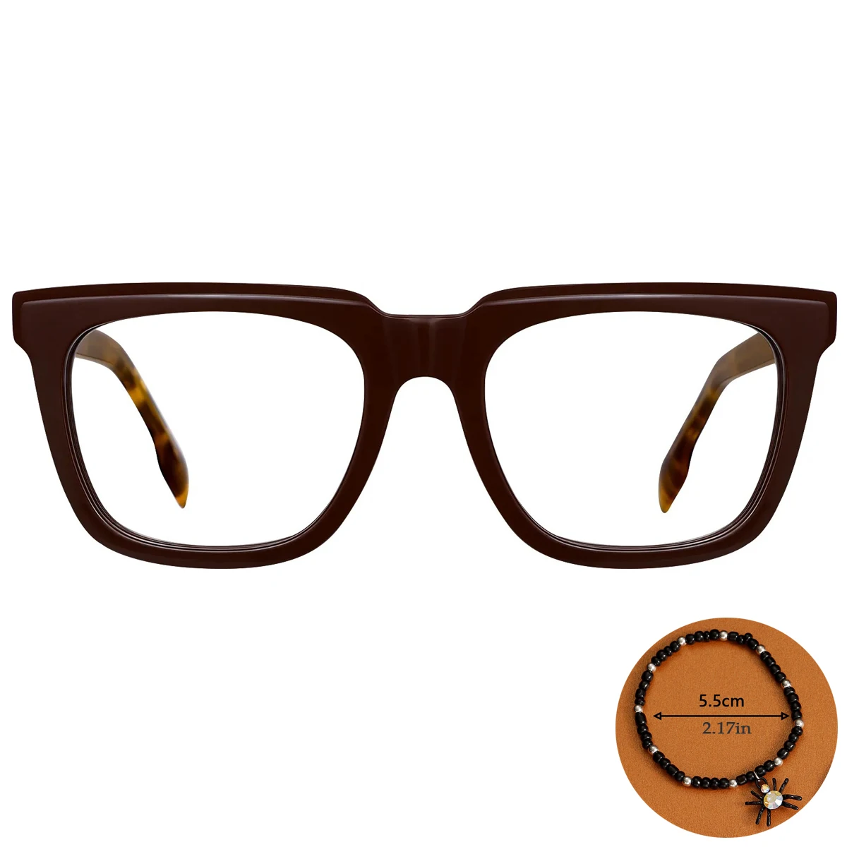 FYTOO Retro Modish Dark Red Tortoiseshell Color Block Square Glasses Durable Acetate, Unisex Comes with Spider Bracelet.