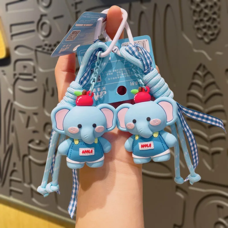 Cartoon Apple Elephant Animal Doll Keychain Cute Blushing Chubby Elephant Wearing Shorts Overalls Women's Bag Pendant Key Chain