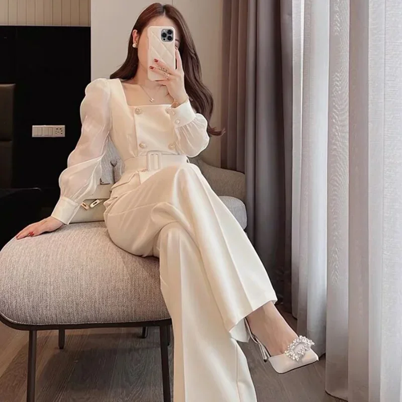 Women's 2 Pant Set White Two Pieces Sets Pants for Woman Wide Leg Party Trousers Suits Blazer and Outfits Classy Clothes