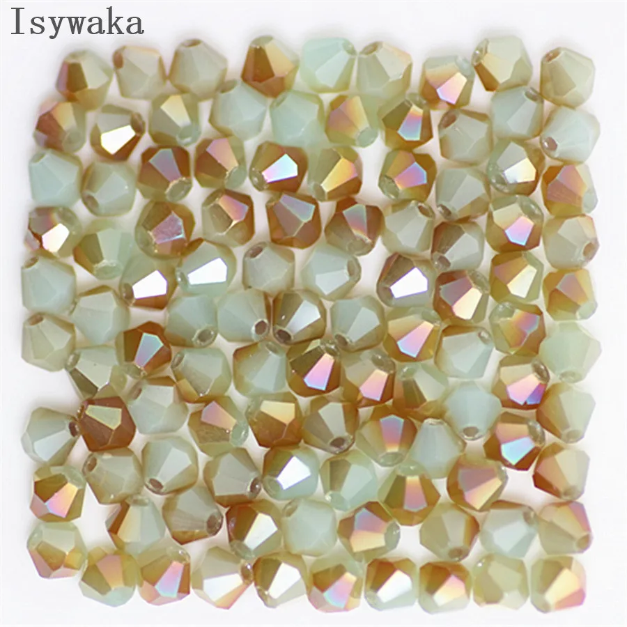 Isywaka – perles en cristal Bicone d'autriche, 100 pièces de couleur unie bleu doré de 4mm, breloques en verre, perle d'espacement ample pour la fabrication de bijoux à faire soi-même