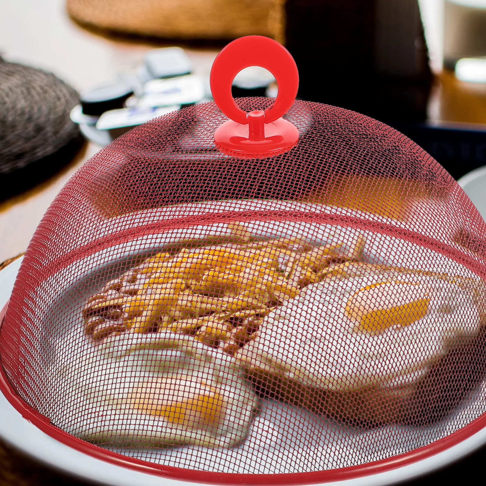 

2Pcs 24CM Stainless Steel Food Covers Anti Fly Mosquito Mesh Protectors Red Reusable Kitchenware Utensils SetFood
