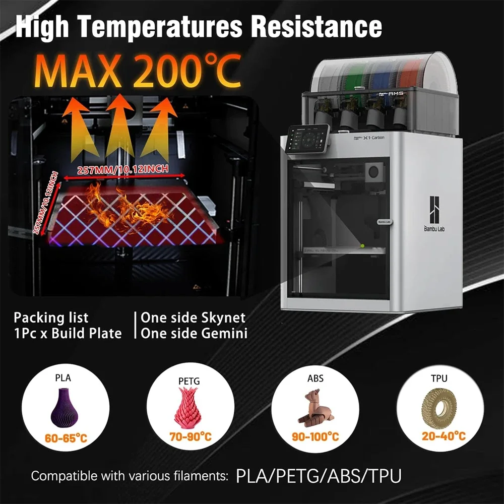 257x257 مللي متر بناء لوحة لمختبر بامبو X1 P1P A1 PEI ورقة PEO السلس X1C ورقة الكربون PEI لمختبر الخيزران Bambulabs P1s a1 لوحة