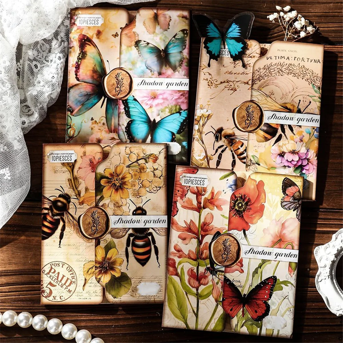 HOT 80 Sheets Vintage Butterfly Honeybee Flowers Garden Scrapbook Paper - Aesthetic Junk Journals Decorative Paper