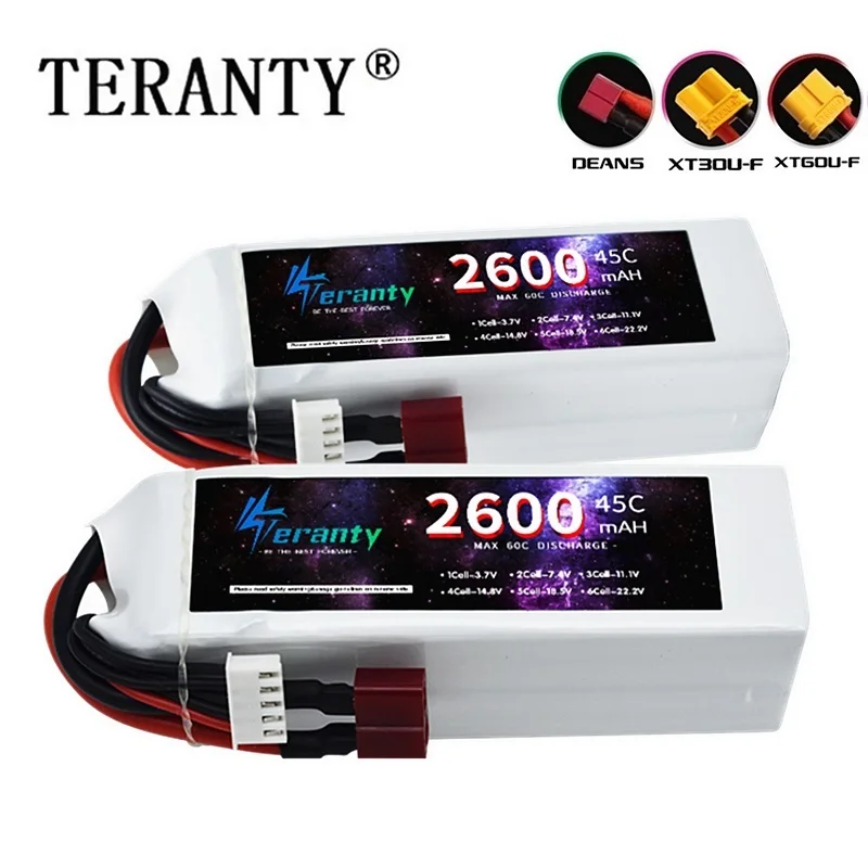 RC Battery 4S 45C 2600MAh 14.8V Lipo Battery With XT30/XT60/Deans T Plug For FPV Helicopter Drone Aircraft Racing 2PCS