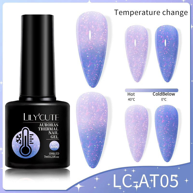 LILYCUTE 7ml Auroras Glitter Thermal Gel Nail Polish Purple Blue Sequin Temperature Color Changing All For Manicure Nail Art Gel