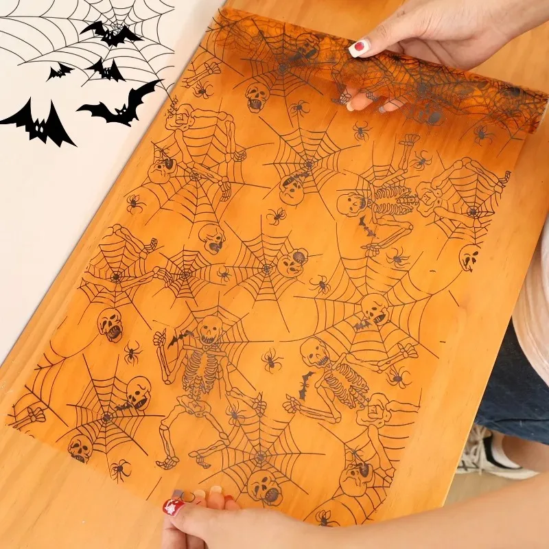 Halloween Spider Web Tulle Roll with Bat Print  Scary Party Supplies DIY Table Decoration Craft Ribbon for Halloween Decoration