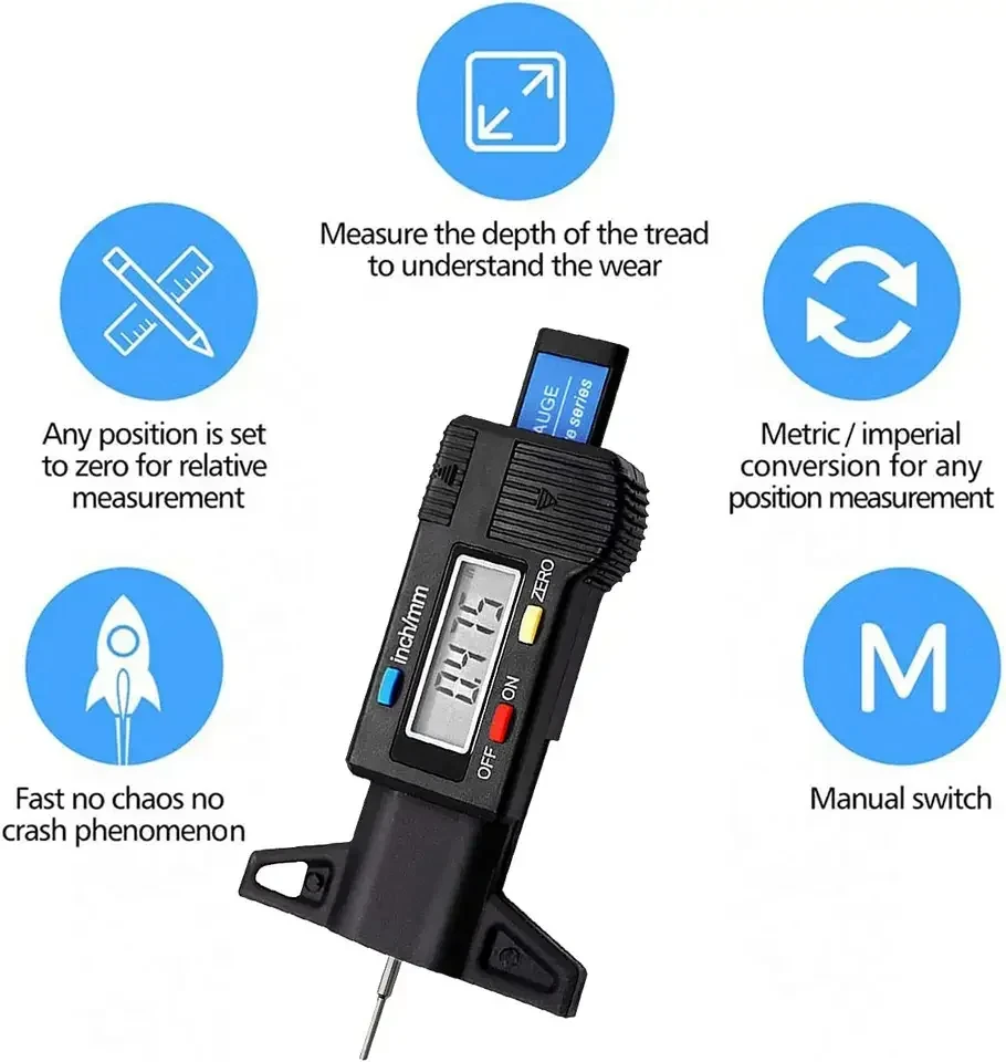 1 PC Electronic Digital Tread Vernier Caliper Depth (Automotive Tyre) Measuring Device LCD For 0 - 25 MM Measuring Tool