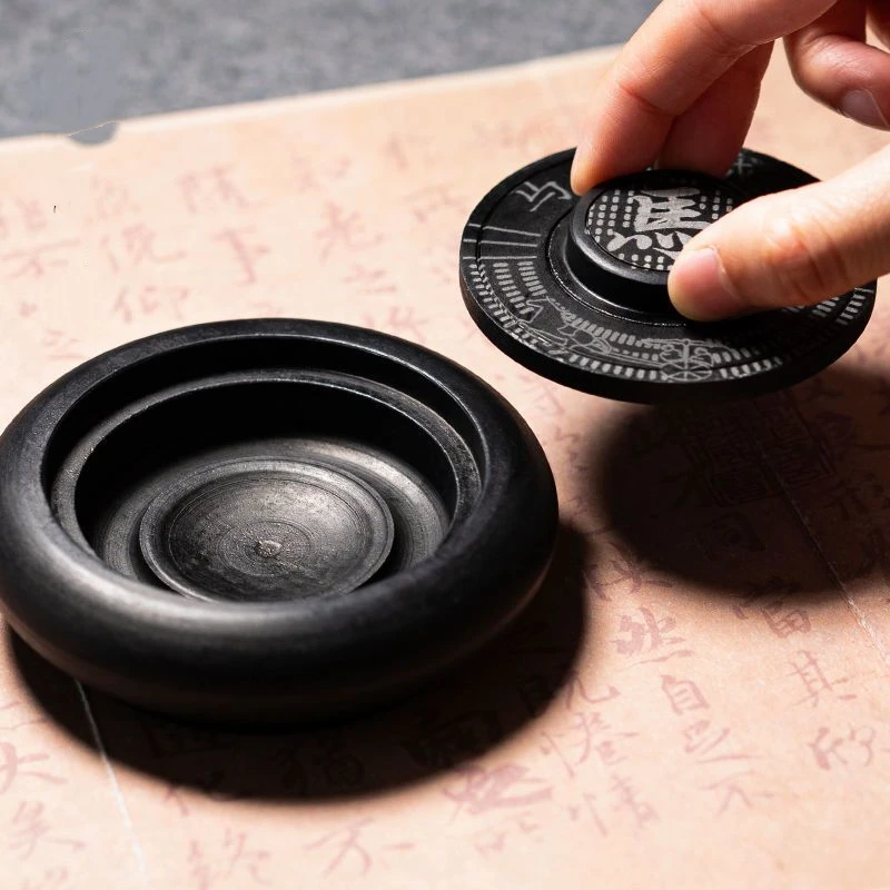 Inkstone Natural Stone Covered Calligraphy Ink Slab Chinese Inkstone Ink Keep Wet Student Stationery Writing Painting Accessory