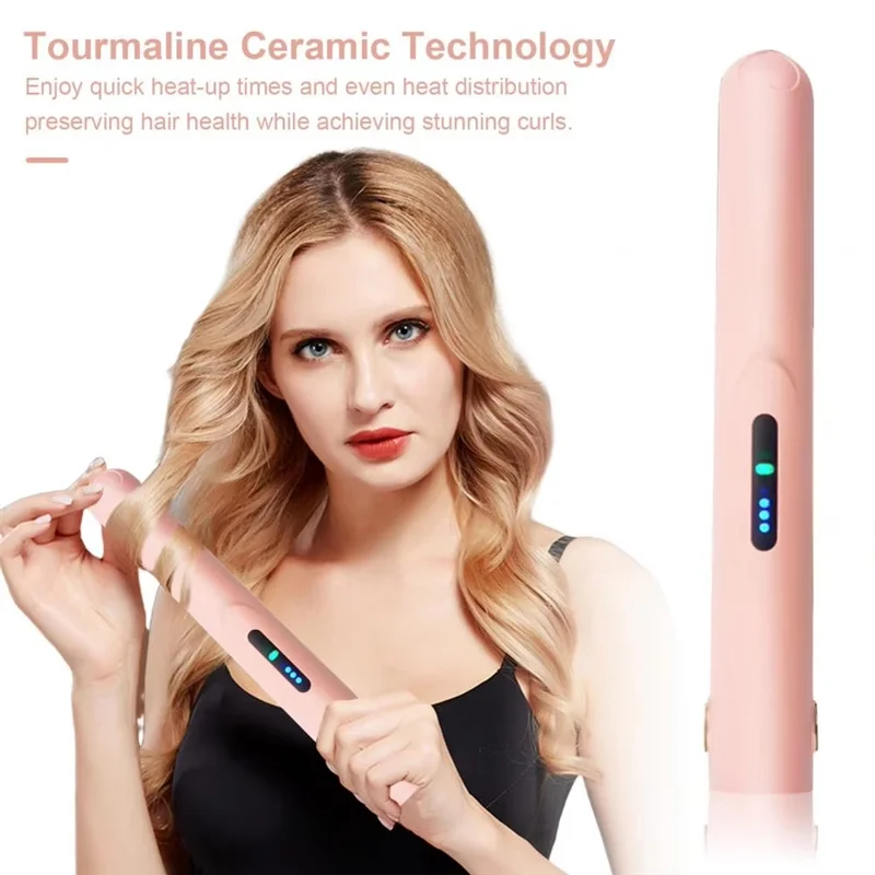 AT28-Беспроводная щипцы для завивки волос, перезаряжаемая от USB, быстрый нагрев, аккумулятор большой емкости, портативная мини-щипцы для завивки волос для женщин A