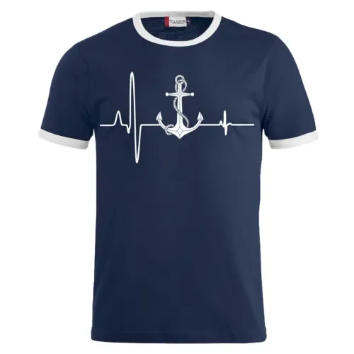 Heartbeat Sea Anchor Baltic North Sea T-Shirt Gift Birthday Angler Harbour  High Quality 100%Cotton Short Sleeve