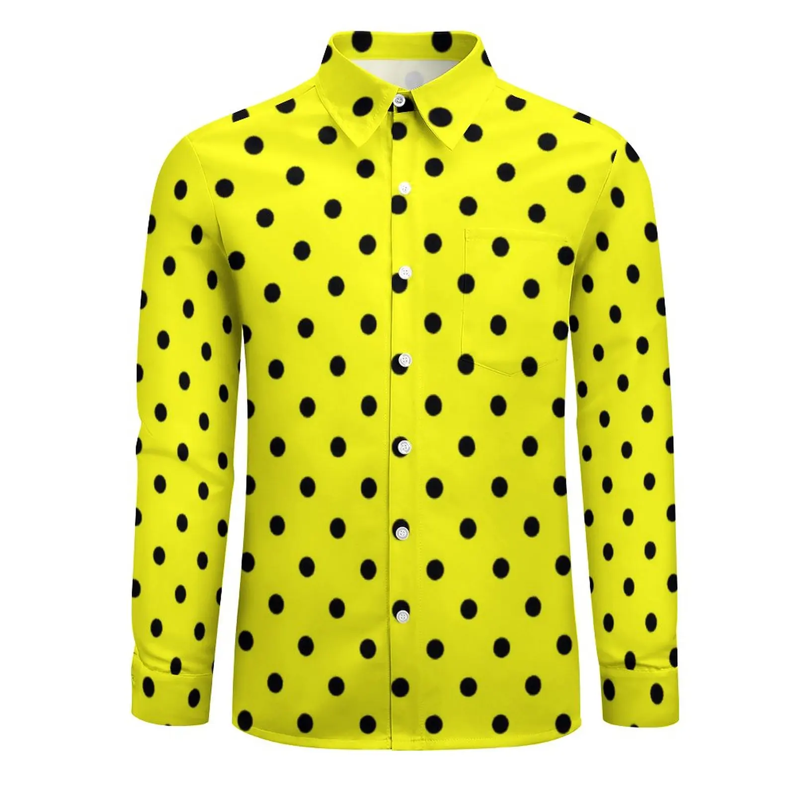 Camisa de bolinhas amarelas outono manchas pretas imprimir camisas casuais harajuku blusas manga longa roupas estampadas plus size