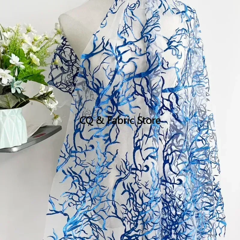 

Fashionable Blue Creative Mesh Lace Fabric for DIY Women's Dress Clothing Accessories Designer Fabric By The Meter