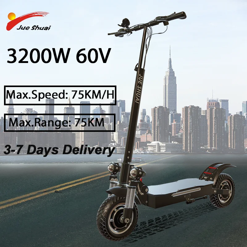 

48V-60V 1200W-3200W Powerful Dual Motor Electric Scooter 75KM/H Maximum Speed Foldable E Scooter 10 Inch Road Tiire for Adults