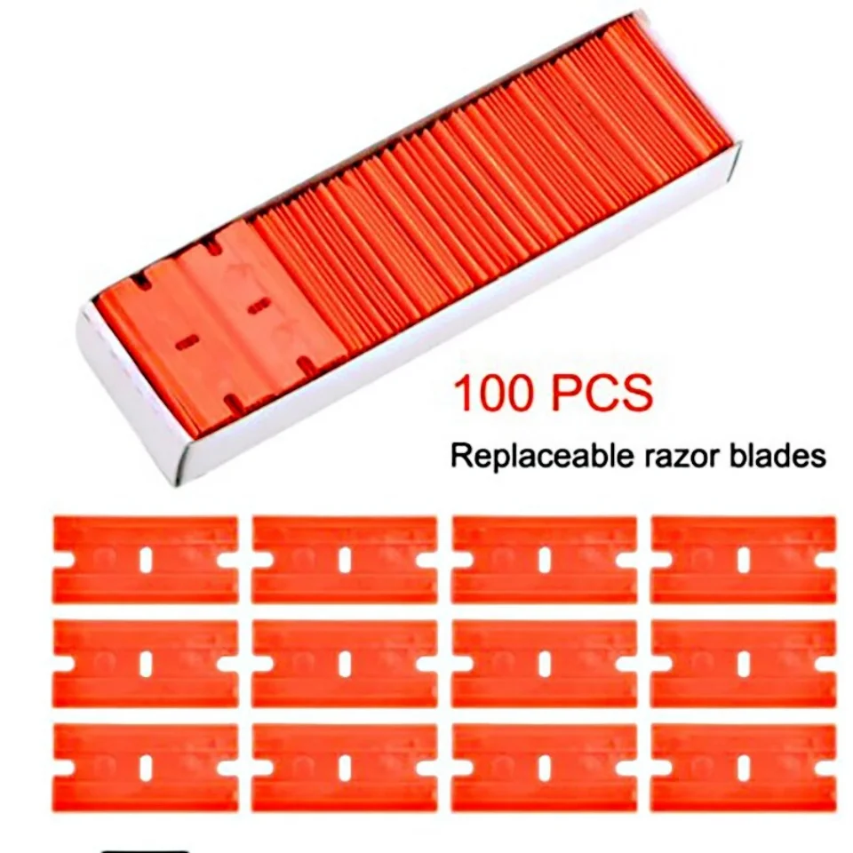 100 Pieces Two Cutting Plastic Razor Blade Label Clean Razor Glue Remover Window Glass Clean Scraper Car Wrap Sticker Squeegee