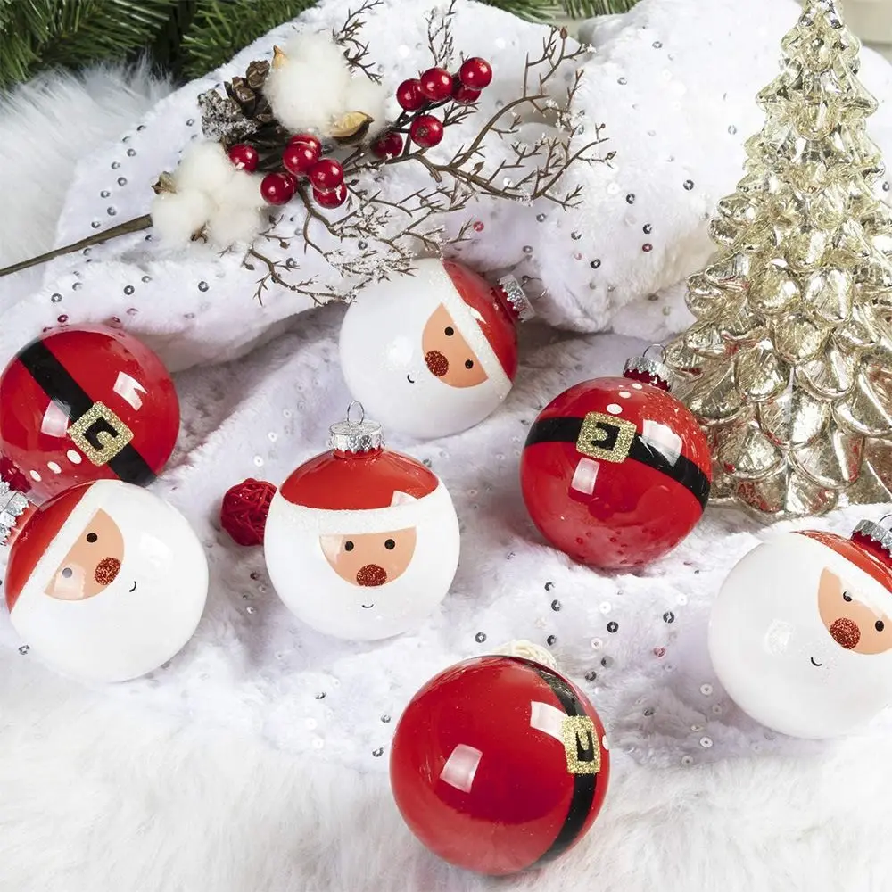 12pcs 6cm Painted Christmas Balls Pendant Red White Shatterproof Christmas Hanging Balls Set Electroplated Reusable