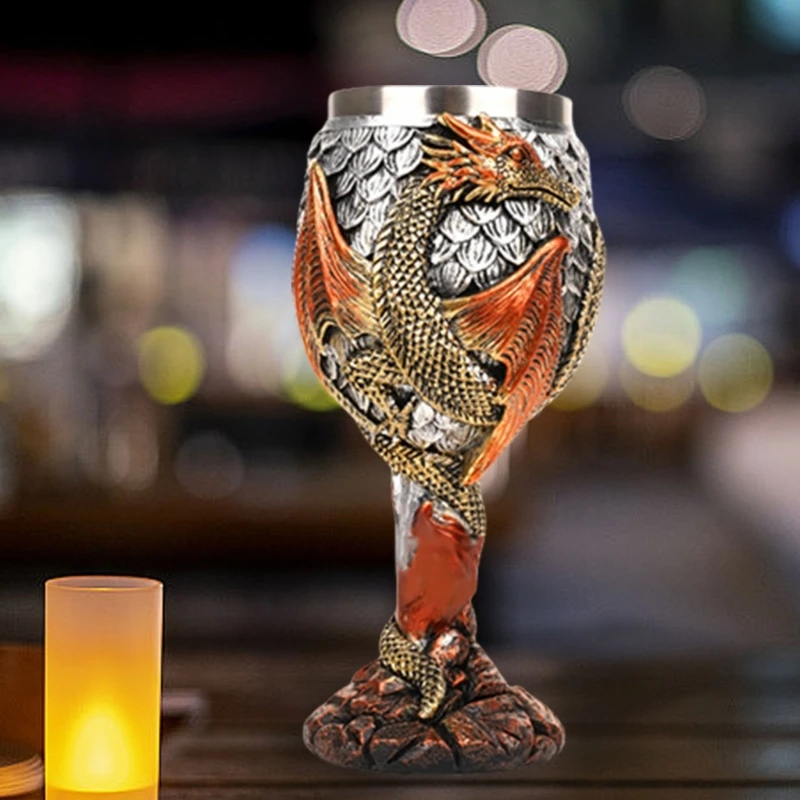 Wine Cup Dragon Embossed High Stem Wine Glass Wine Drinking Cup Resin Goblet for Home Decoration