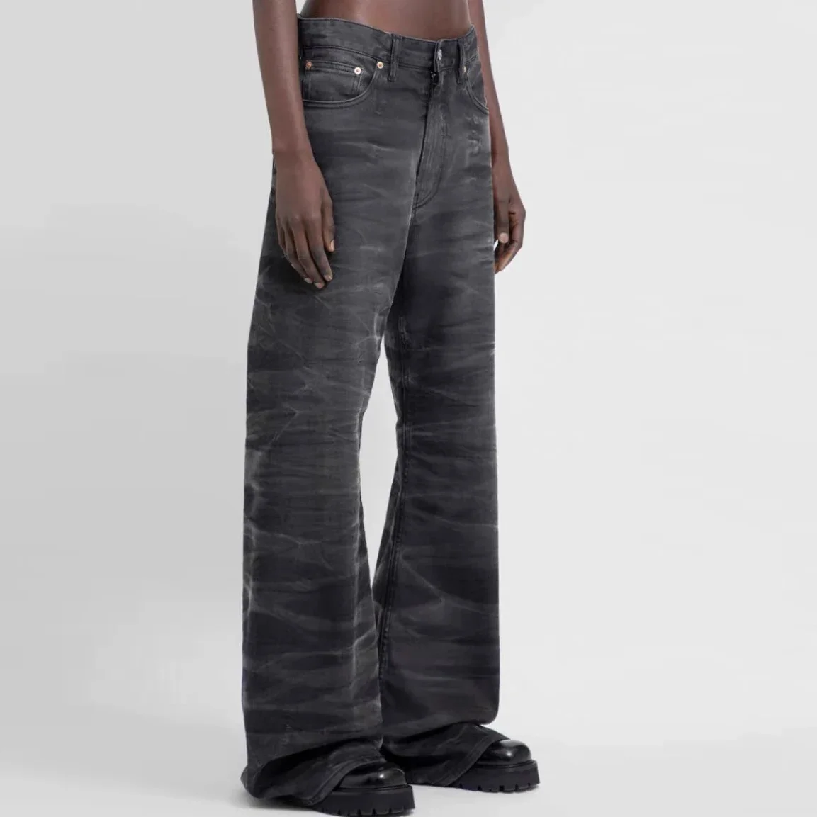 Pantalones vaqueros con estampado de ondas de agua lavados para Hombre, Pantalones rectos, Pantalones vaqueros holgados informales